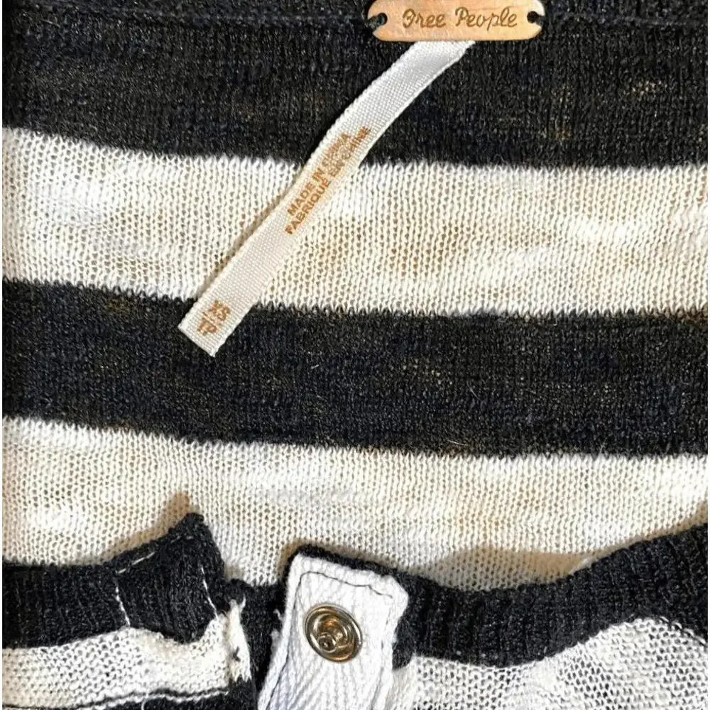 Free People‎ Knit Blouse Black White Striped Tie Front Boho Casual Size XS